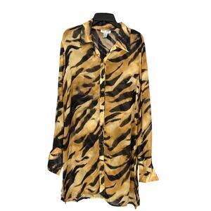 Vintage Ell Jay Collection Tiger Print T-Shirt Dress Womens 10 Medium Boho Sheer